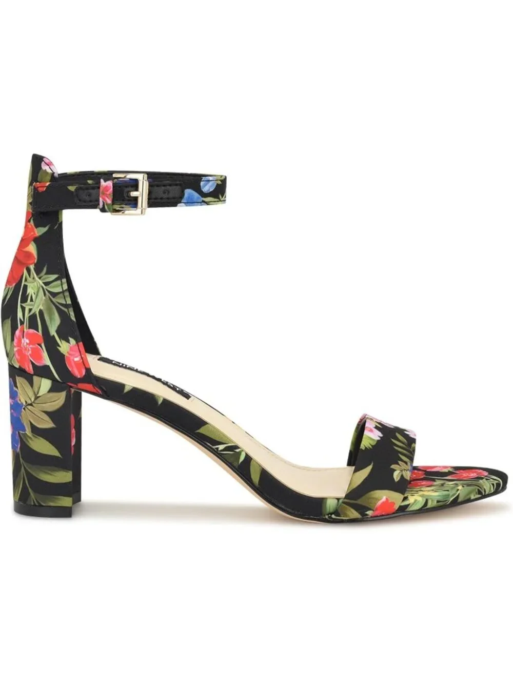 Women's Black Floral Platform Round Toe Ankle Strap Wnpruce Heeled Sandal Shoes